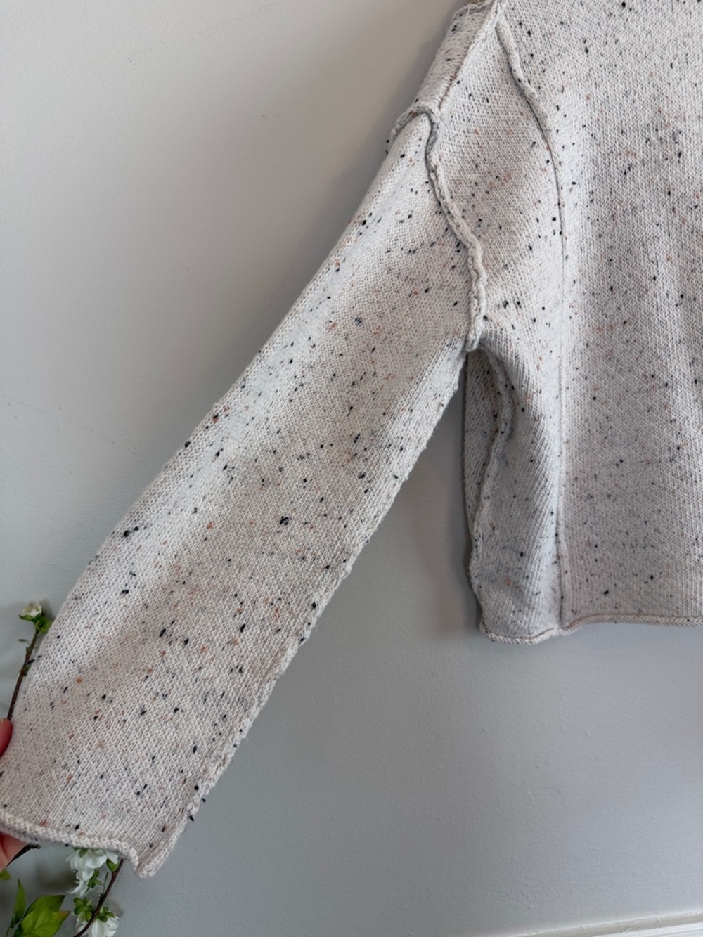 Hem & Thread Funfetti Block Cardigan Women’s Size Medium Tan Cream - Picture 7 of 9
